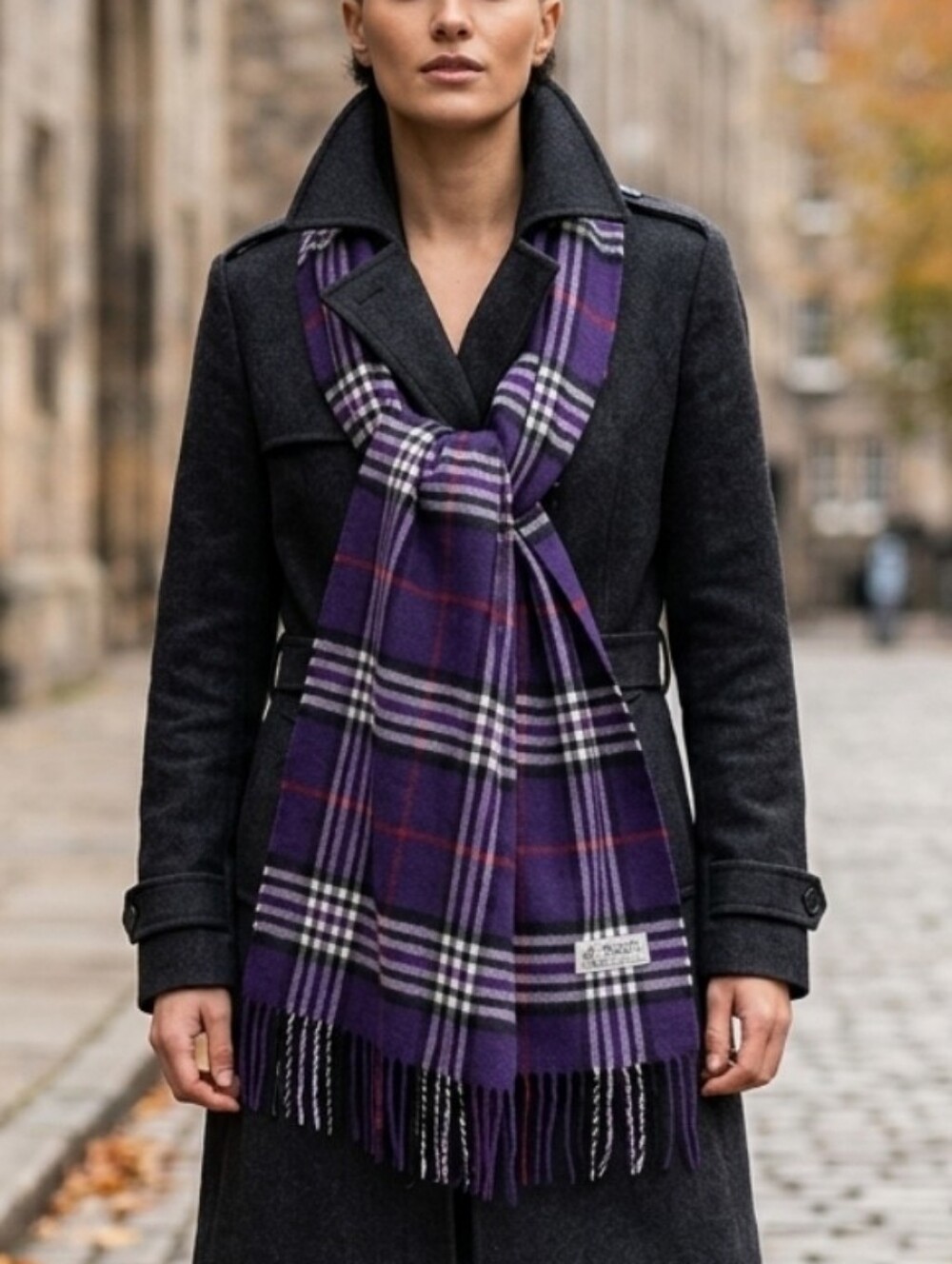 Italy Design Purple Plaid Fringed Scarf